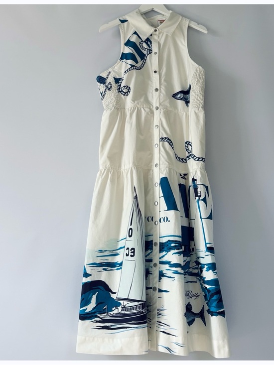 NWT Anthropologie Maeve Sleeveless Nautical Lighthouse Fish Midi Shirt Dress, XL - Picture 9 of 17